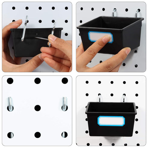 FRIMOONY 16 Pack Pegboard Bins, Organizing Accessories with Hooks and Labels, Black