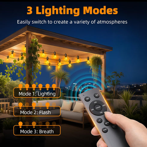 S14 Bulb 50Ft 15M Dimmable Outdoor Patio String Lights: Shatterproof Outside Waterproof Light - Remote Connectable