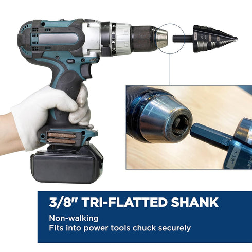 1/4 to 1-3/8 Inches HSS Step Drill Bit for Metal, Plastic, Wood, Aluminum, Heavy Duty Unibit