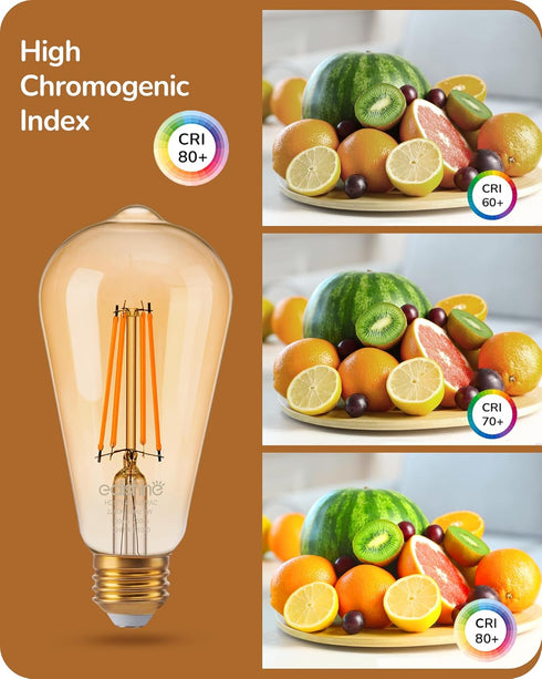 EDISHINE 6 Pack Vintage LED Edison Bulbs, 8W Equivalent 60W, ST64 Dimmable LED Light Bulbs, 700LM 2200K Amber Warm