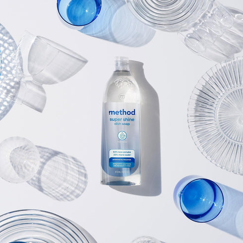 16 oz Method Super Shine Liquid Dish Soap, Powered by Enzymes, Free + Clear, Unscented, fl