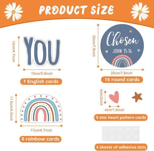 Christian Bulletin Board Decorations - Inspirational Sets with Motivational Cutouts Boho Rainbow Religious Wall Decor