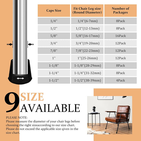 3/4" 12 Pack) VOCOMO Round Rubber Chair Leg Tips Caps, Chair Leg Floor Protectors Furniture Legs Caps Non Slip Reduce
