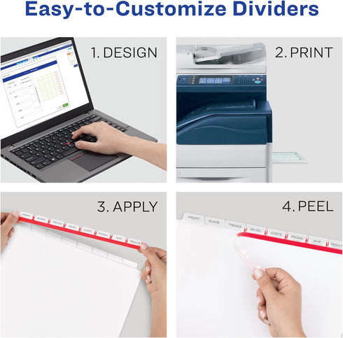 8 3 5 Sets (11422) Avery Tab Dividers for Ring Binder, Easy Print & Apply Clear Label Strip for Copiers, Index Maker