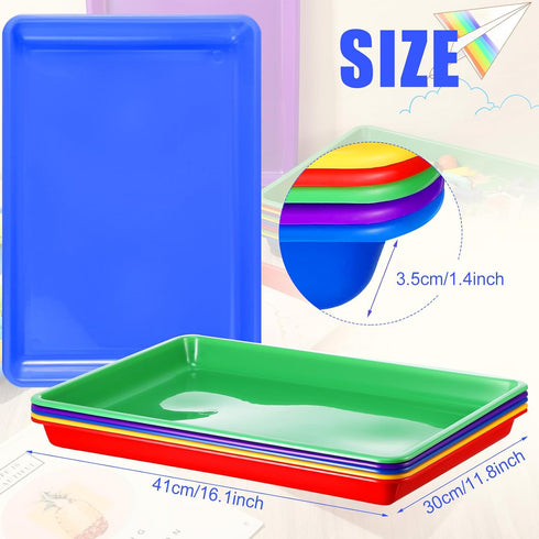 Maitys 15 Pcs Flat Plastic Trays 16.1 x 11.8'' Sensory Storage Tray, Stackable Classroom Bins for Office Home Organizer