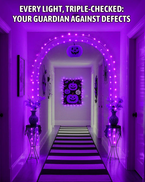Kelumi 16.4ft 50 Halloween String Lights Battery Operated, Purple Lights with Timer Waterproof LED Halloween