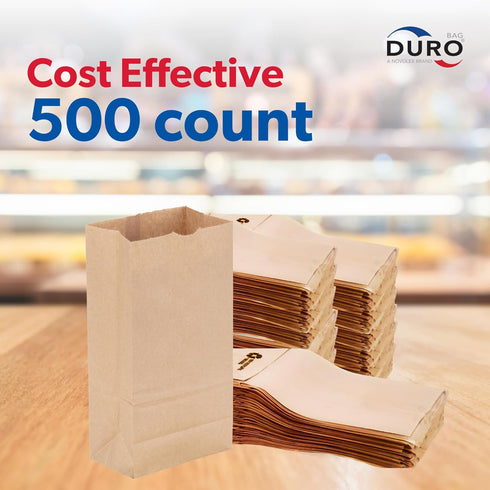 2# 500 Count, 4.31 2.43 7.87 Inches Duro Brown Paper Lunch Bags Bulk Disposable Brown Paper Bags, SOS Small Lunch Bag