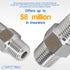 LTWFITTING Class 3000 Stainless Steel 316 Pipe Hex Nipple Fitting, 1/8" Male NPT, Air Fuel Water (Pack of 25)