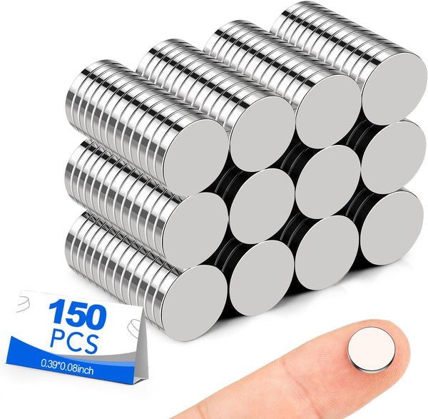 Small Magnets, 150 Pack Refrigerator Magnets, 10x2mm Rare Earth Neodymium Magnets for Crafts, Whiteboard, Kitchen