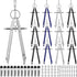 Zonon 12 Pcs Professional Geometry Compass Drawing Tool, Metal Compass with Extra Refills for School