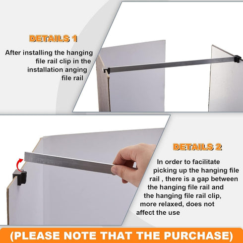 Epakh 8 Pieces Metal Hanging File Rail Clip Set for File Storage, 4 Cabinet Rails for Hanging File Folder Frame