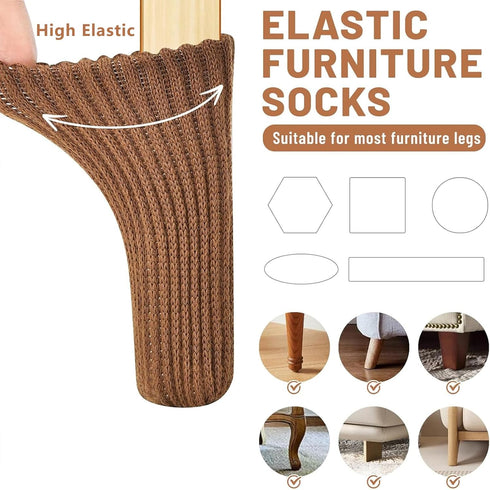 40 Set PCS Brown Furniture Leg Socks - Knitted Chair Leg Floor Protectors for Hardwood Floors - Fits Round and Square