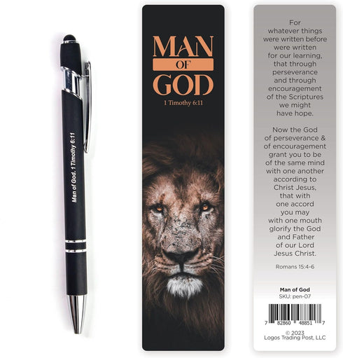 Man of God Gift, Bible Verse Pen with Bookmark - 1 Timothy 6:11, Inspirational Christian Pens for Men & Women with