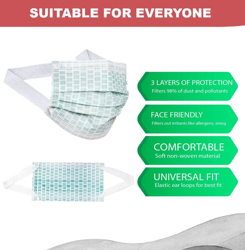 Disposable Face Masks 3 Ply with Ultra Soft Ear Loops - Beautifully Printed Breathable Protection Masks (50 Count, Pack