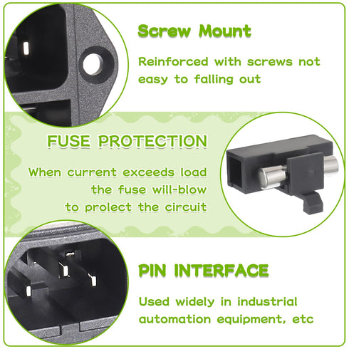 AC 250V 10A 2 in 1 Mount Inlet Module Plug Socket Power Entry Connector, Male Blades with 10A Fuse