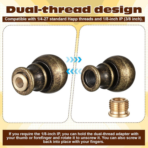 Tweruna 2 PCS Brass Lamp Finials Screw On, Antique Brass Lamp Toppers Screw On, Metal Lamp Knob Replacement Screw on