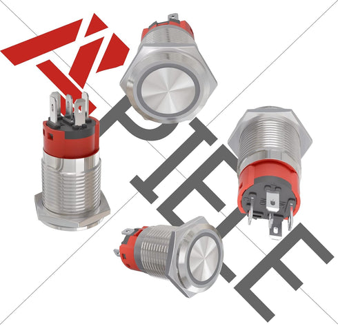APIELE 16mm Latching Push Button Switch - 12V DC On Off Stainless Steel with LED Angel Eye Head