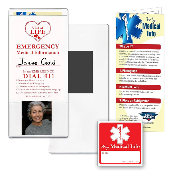 StoreSMART - Vial of Life Medical Info Pocket, Magnetic Back, 5-Pack for Refrigerator, Locker, Filing Cabinets
