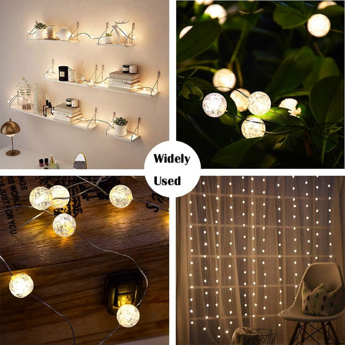 Grandhome 10ft 30 8 Globe String Lights, Crystal Ball Led String Lights Warm White, LED Fairy Lights Battery Operated