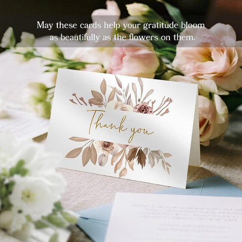 Oaken Leaford 24 Pack 6 Pre-Folded Floral Thank You Cards with Envelopes & Stickers, Elegant Designs for Wedding, Baby