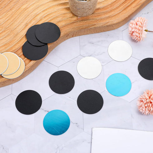 Xosjska 14 Pack Counter Cabinet Lights Magnetic Sticky, Round Adhesive Metal Plates for Magnetic Mounts Stainless Steel