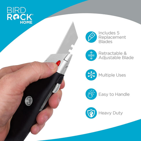 INTERNET'S BEST Premium Utility Knife Set | Retractable Box Cutter with Rubber Handle | Heavy-Duty Cutting for Cardboard, Carpet, Plastic | Retractable Blade | Includes 2 Razor Knives & Extra Blades by Internet's Best