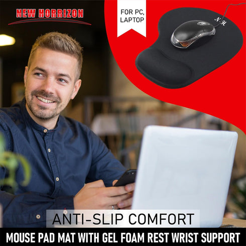 New Horrizon - Ergonomic Mouse Pad with Wrist Rest, Gel Wrist Support Mousepad, Pain Relief Laptop Computer Mouse Pad