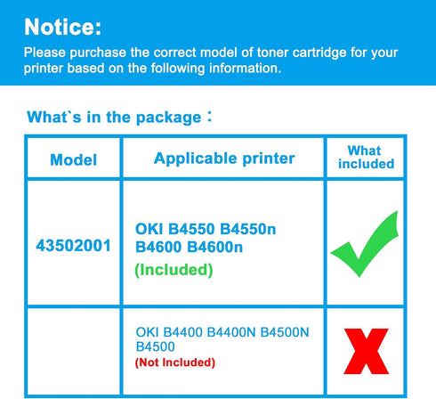 LCL Compatible Toner Cartridge Replacement for OKI 43502001 (2-Pack Black) for B4550 B4550n B4600 B4600n, 7000 Pages