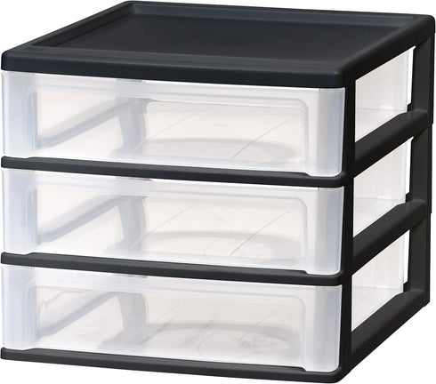 IRIS USA Plastic Stacking Desk Top 3-Drawer Storage Organizer, 1-Pack, for Makeup Vanity, Nail Polish, Bathroom, Office