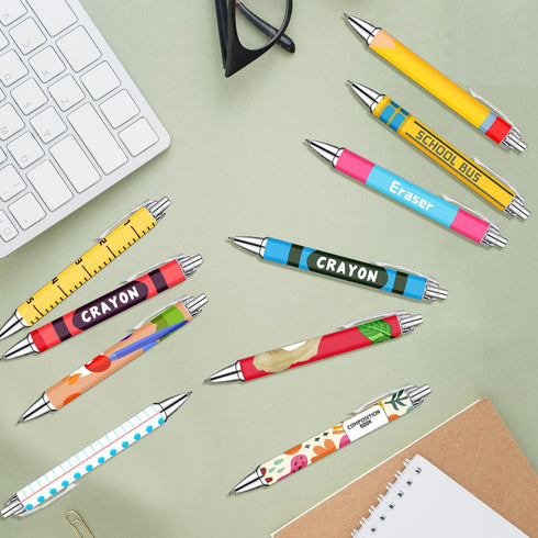 Set 10 Teacher Appreciation Week Ballpoint Pens of Colorful Crayon-Inspired Teacher Theme Pens with Classroom Supply