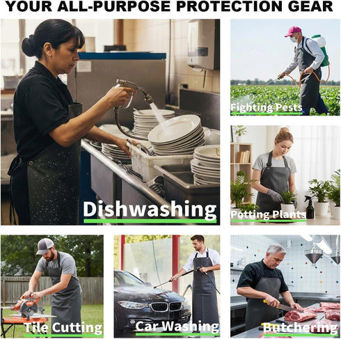 Apron,47.2x33.4 (Black,2 Pack) Thick Rubber Neoprene Heavy duty Waterproof Oil Resistant Work Aprons for Men