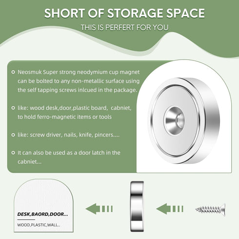 Screws,130lbs+ Countersunk 10 Pack Neosmuk Magnets with Heavy Duty Rare Earth Neodymium Mounting Magnets with Holes