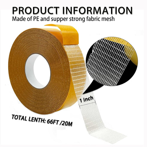 Extra Strong Double Sided Fabric Tape Heavy Duty for Clothes,Double Stick Fabric Tape for Carpet/Clothing 1inch x 66FT(20m) High Stickness Strong 2 Sided Tape