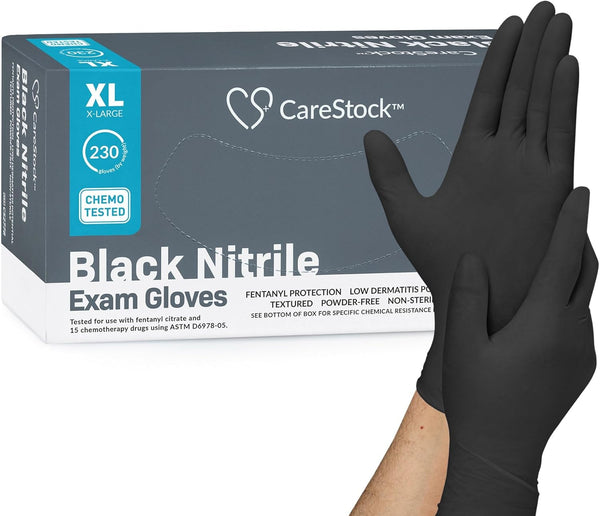 Black Nitrile Exam Gloves, Ultra-Strong Disposable Powder-Free Medical Gloves with Slip-Resistant Grip, X-Large, 230