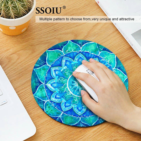 SSOIU Custom Gaming Mouse Pad, Anti Slip Mandala Mouse Mat for Desktops, PC, Laptops, Round Mouse Pad for Office and