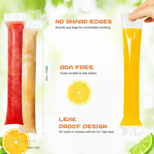 200 Pcs Disposable Popsicle Mold Bags,BPA Free,Easy-Fill, No-Spill Freezer Ice Tubes With Zip Seals for Healthy