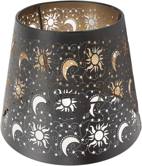 Jelquix E27 E26 Nature Shadow Lamp Shade, Iron Engraved Lampshade, Sun Moon Star Patterns Decorative Shade with Base