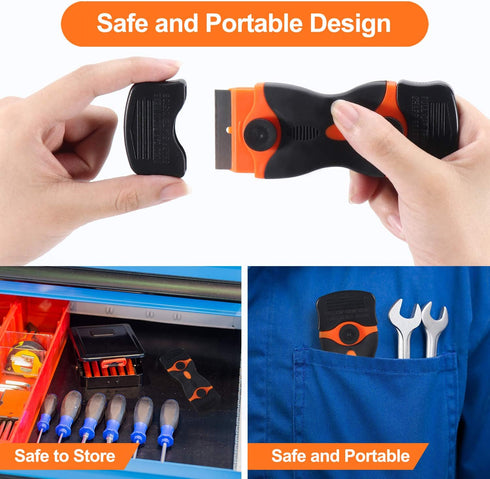 2PACK Razor Blade Scraper, 2-in-1 Tool with 12Pcs Plastic & 7Pcs Metal Blades for Multi-Purpose Cleaning