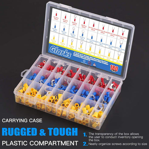 Glarks 360pcs Quick Disconnect Electrical Insulated Spade Fork Ring Solderless Crimp Terminals Connectors Assortment