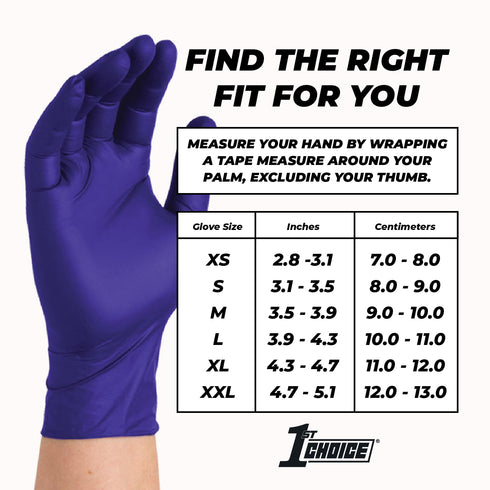 1st Choice Nitrile Disposable Gloves, 3 Mil Blue Indigo, Latex Free Medium Box of 100 Medical Gloves