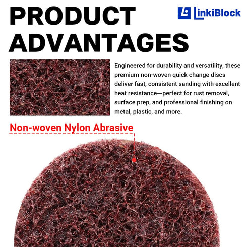 Linkiblock 25Pcs 3 inch Medium Abrasive Nylon Surface Conditioning Quick Change Sanding Discs R-Type with Adapter