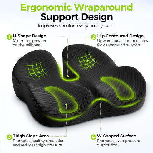 Tailbone AUVON Gel Seat Cushion for Office Chairs, Ergonomic Memory Foam Chair Cushions for Long-Sitting Support