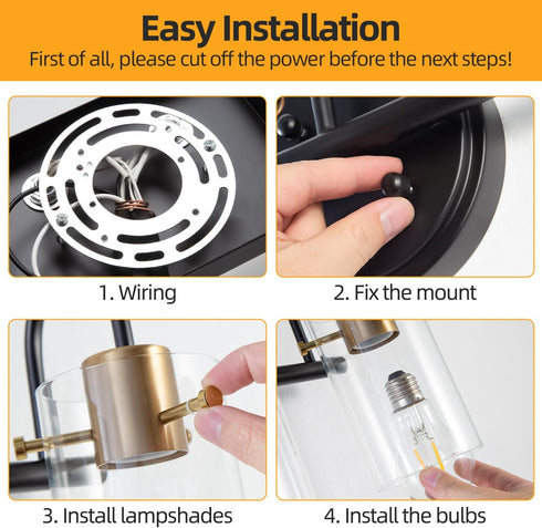 Apenath 3 Light Bathroom Vanity Light, Black and Gold Bathroom Wall Light Fixtures with Clear Glass Shade, Modern Wall