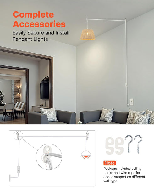 16ft 2 Pack E26 VEVOR Plug in Hanging Light Cord Kit, Lantern Extension Cords, Light Socket Lamp Cord Replacement