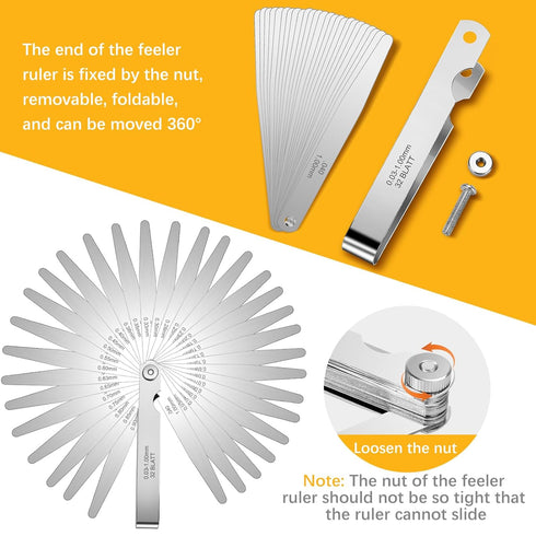32 Blades Stainless Steel Feeler Gauge: Metric and Imperial Gap Measuring Tool for Spark Plug, Valve Adjustment