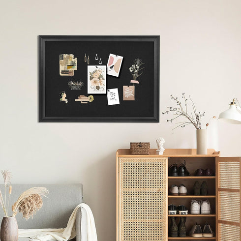 Bulletin Board with Felt, Black Wood Framed Display for Walls, Includes Pins, Eye Bolts, Screws, Pin Board for Office,