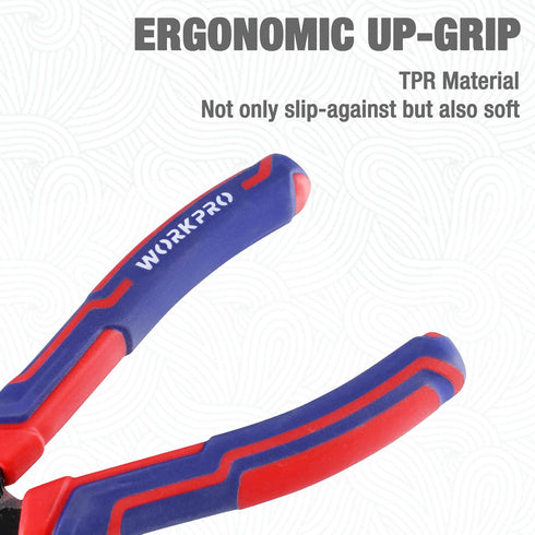 WORKPRO Premium 8 Needle Nose Pliers, Heavy-Duty CRV Steel, Large Soft Grip with Wire Cutter, Long Nose Cutting Pliers