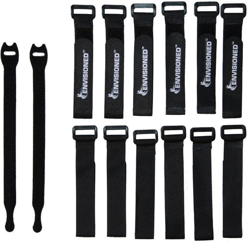 Reusable Cinch Straps Combo Pack, 12 Pack, Multipurpose Quality Hook and Loop Securing Straps, Plus 2 Free Ties