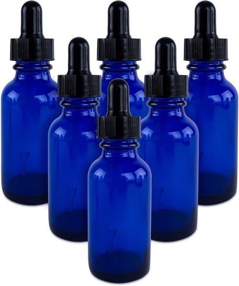 Super Z Outlet Glass Bottles with Glass Eye Dropper, 1oz, for Essential Oils, 6 Pack, Cobalt Blue