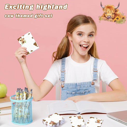Janlaugh 24 Pads 1440 Sheets Highland Cow Sticky Notes, Cute Memo Pads for Journal Gift, Cow Party Favors, 3 x 4 in